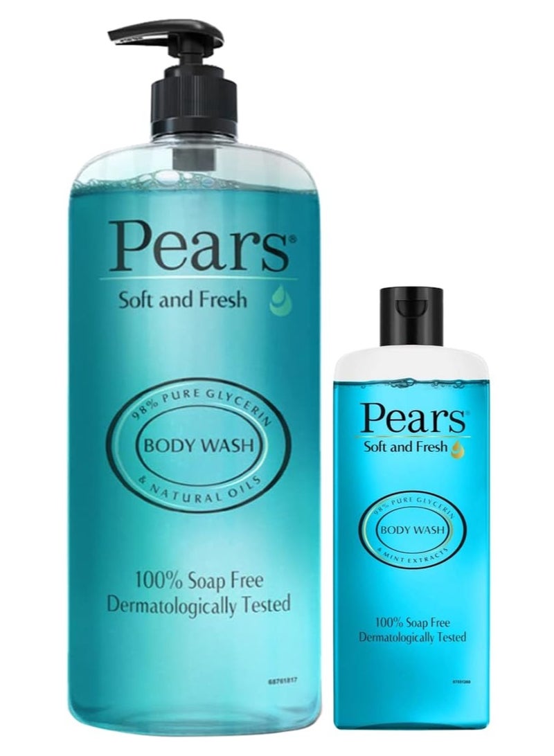 Pears Soft & Fresh Shower Gel Bottle with 98% Pure Glycerine, 100% Soap Free and No Parabens, 750 ml & Pears Soft & Fresh Body Wash 250 ml (Combo Pack of 1) - Image 1